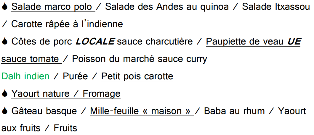 Menu du jeudi midi