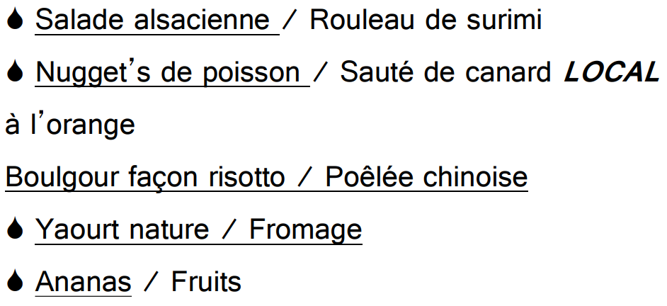 Menu du jeudi soir