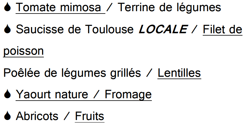 Menu du mardi soir