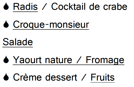 Menu du mercredi soir
