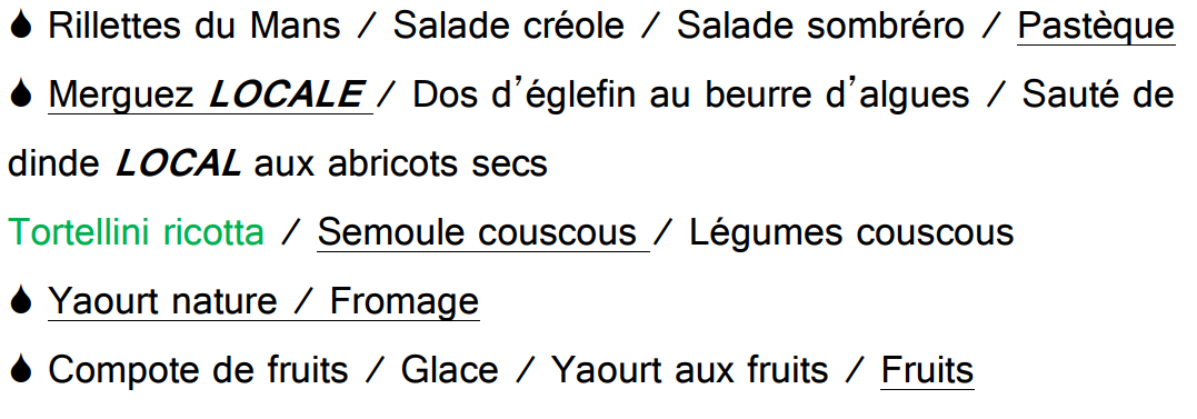 Menu du vendredi midi